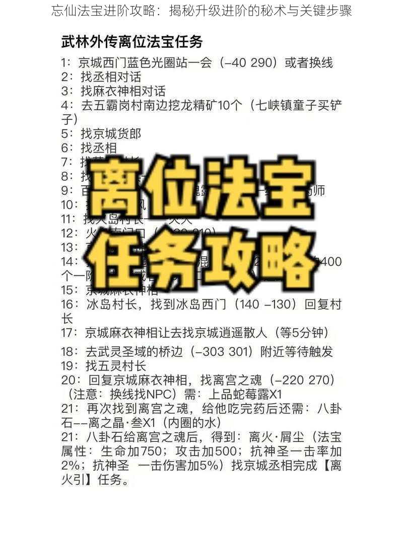 忘仙法宝进阶攻略：揭秘升级进阶的秘术与关键步骤